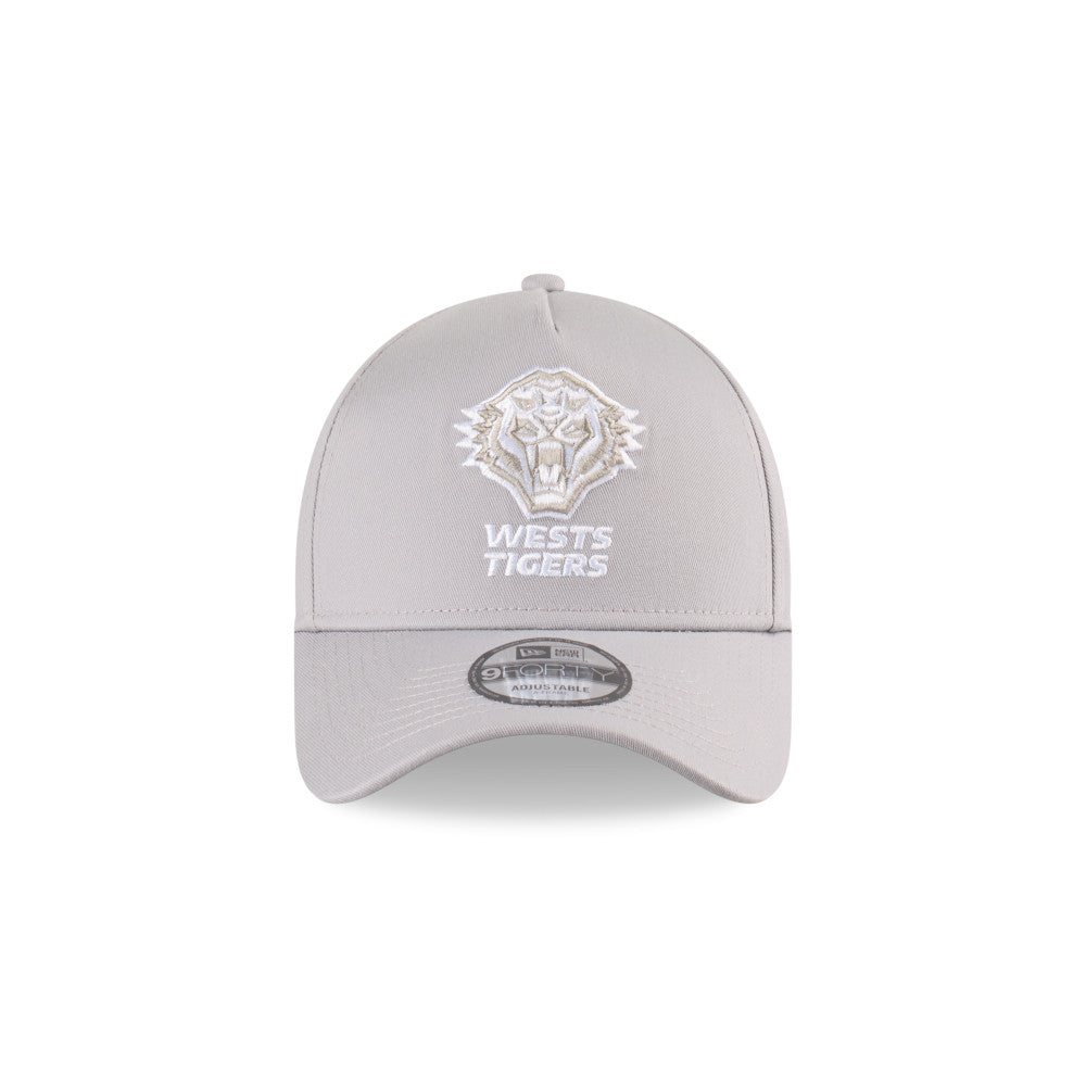 Wests Tigers Hat - 2025 Grey White 9Forty A-Frame NRL Snapback Cap - New Era